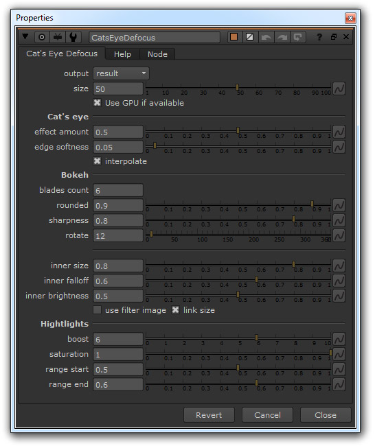 CatsEyeDefocus interface
